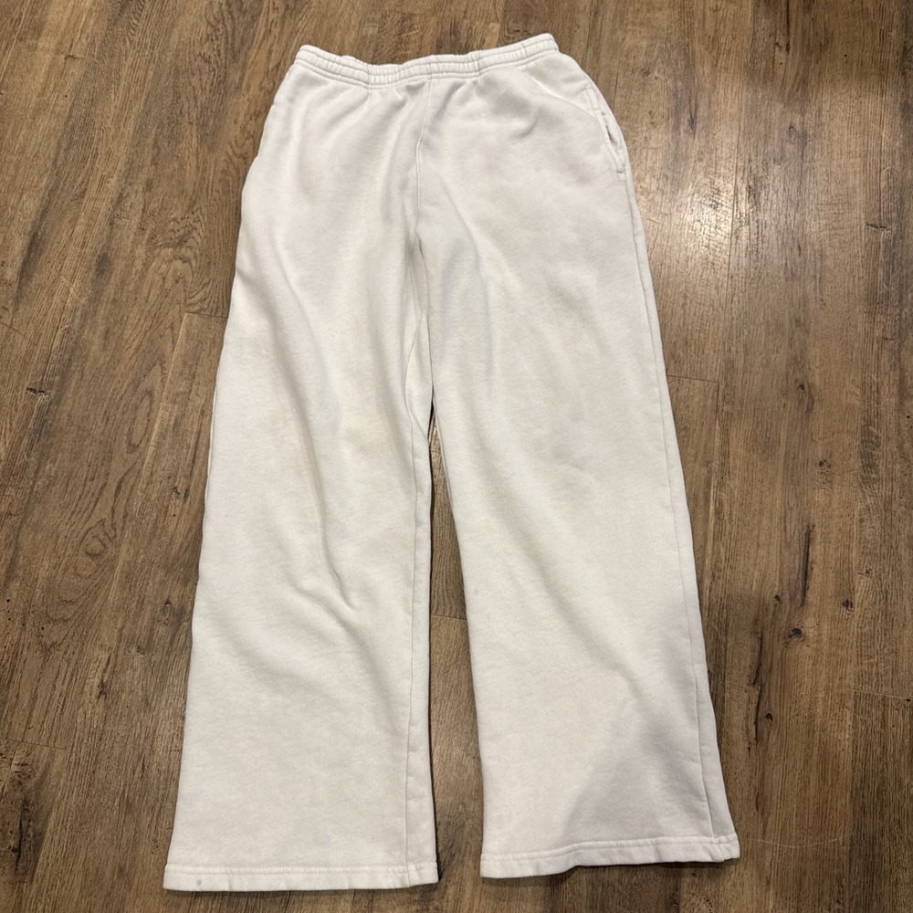 Brandy Melville Off White Cotton Pull On Pants Straight Leg Elastic Waist Y2K OS